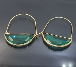 18K Gold Filled Stunning Italian Dioptase Gemstone 18ct GF Hoop Earrings 45mm - Picture 1 of 11