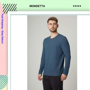 Men's Mondetta Crew Neck Long Sleeve Knit Soft Pullover Shirt Blue, XL - Picture 1 of 5