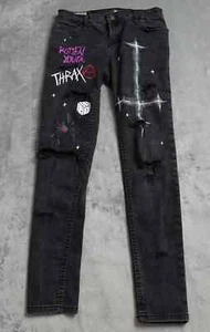 Polo Ralph Lauren Jemma Super Skinny Girls 16 Black Custom Punk Rock Art Painted - Picture 1 of 16