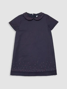 $120 Luli & Me Kid's Girl's Blue Solid Short Sleeve Confetti A-Line Dress Size 6 - Picture 1 of 2
