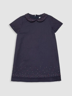 $120 Luli & Me Kid's Girl's Blue Solid Short Sleeve Confetti A-Line Dress Size 6 - Image 1 of 2