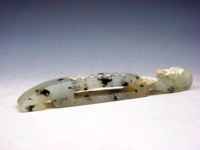 Old Nephrite Jade Stone Carved Sculpture Dragon Head Blessing Ru-Yi #01252503 - Image 1 of 4