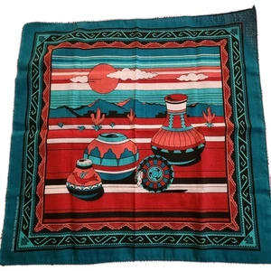 Bandana vintage fazzoletto Southwest ceramica turchese USA cowboy azteco occidentale - Foto 1 di 3