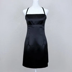 Vintage 1990s Nicole Miller Black Satin Spaghetti Strap Mini Dress Union Tags 4 - Picture 1 of 12