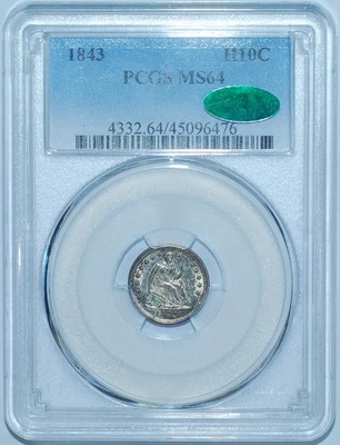 1843 PCGS MS64 CAC Liberty Seated Half Dime - Image 1 of 2