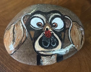 Hand Painted Rock "Puppy Dog With Ladybug” Art Garden Decor Collectible Gift - Picture 1 of 6