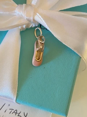 RARO Ciondolo Tiffany &Co Enamel Rosa Ballerina Con Diamantino fuori produzione - Immagine 1 di 4