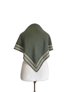 AS9# Yves Saint Laurent YSL Silk Scarf Green White Polka Dot Stripe Vintage Logo - Picture 1 of 4