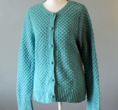 Cárdigan LL Bean Mujer Talla Mediana Mezcla Lana Suéter Azul Teal Crochet Foto 1 de 4