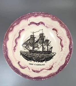 Sunderland rosa glänzende große Schüssel mit Transfer ""Schiff Caroline"", um 1899. - Bild 1 von 11