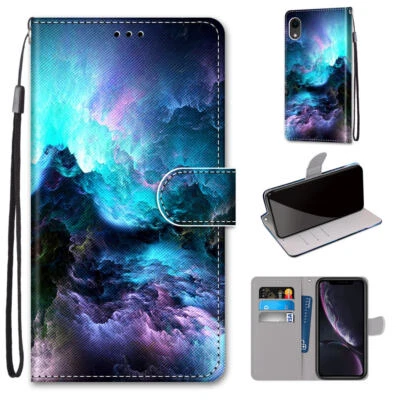 For Various Phone Colorful Clouds Waves Card Pocket Wallet Case Flip Stand Cover - Image 1 of 4