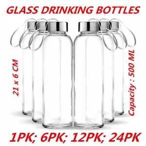 500ml Large Glass Water Sports Bottle Ribbon Handle Juice Milk Beverage Storage - Picture 1 of 10