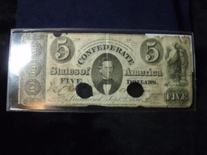 T-34 1861 $5 CINQUE DOLLARI CSA STATI CONFEDERATI D'AMERICA SPEDIZIONE GRATUITA - Foto 1 di 4
