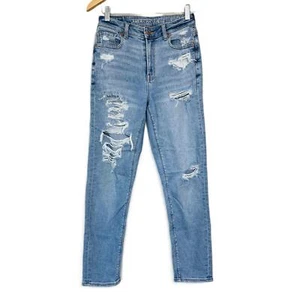 American Eagle Mom Jeans blau hell gewaschen distressed Größe US 0 - Bild 1 von 11