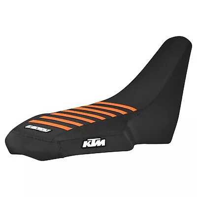 2008-2009 KTM ATV 450 505 525 Seat Cover ALL BLACK / ORANGE RIBS  LOGO  #324 - Image 1 of 4