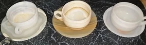 Set Of 3 Coffee Cups With Saucers Banded Natural Earth Tones Rock Agate - Picture 1 of 7