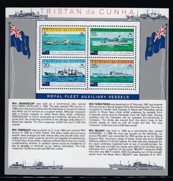 Hoja de recuerdo TRISTAN DA CUNHA Royal Fleet Auxiliary Buques MNH Foto 1 de 1