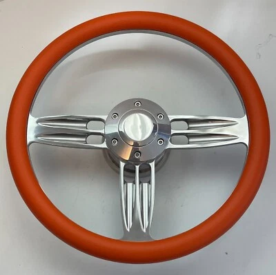 Volante NARANJA Medio Envoltura 14" BILLET + Botón Bocina + Adaptador GM FORD MOPAR Foto 1 de 2