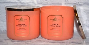 2 BATH & BODY WORKS PUMPKIN VANILLA CREME SCENTED 3 WICK CANDLE WHITE BARN 14.5 - Picture 1 of 4