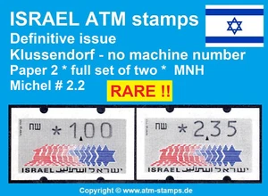 Israel ATM Definitive no # / paper 2 / set 1,00/2,35 MNH Klussendorf - Picture 1 of 3