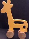 Vintage Toy Giraffe Yellow On Wheels Wooden Handmade 12” High 9” Wide