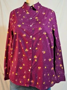 Women's Classic Old Navy Burgundy Floral Calico Button Down Shirt Size M - Picture 1 of 9