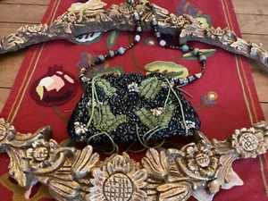 Mary Frances Purse Womens Green Floral Embellished Beaded Boho Vintage Bag - Picture 1 of 10