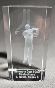 GOLF BOWL 3D ETCHED CRYSTAL GLASS CUBE DEMEDIS CUP 2003 DUTSCHLAND KLASSE B - Picture 1 of 12