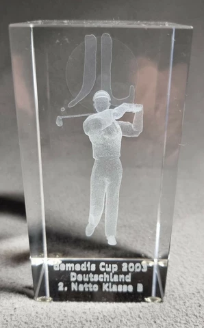 GOLF BOWL 3D ETCHED CRYSTAL GLASS CUBE  DEMEDIS CUP 2003 DUTSCHLAND KLASSE  B Cover
