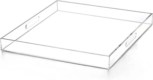 Extra Large Clear Modern Acrylic Ottoman Tray with Cutout Handles 22X22 Inch Ove - Picture 1 of 6