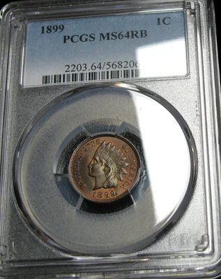 1899 Indian Cent Penny ---- PCGS MS-64 RB Graded Coin ----  #450C - Image 1 of 4