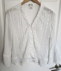 Allison Taylor Womens L Crinkle Sheer Flare Sleeve Lace Renaissance Romantic - Picture 1 of 19