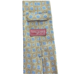 Corbata para Hombres Tom James 100% Seda Dorado Azul Hecha en EE. UU. Oficina Diseñador Negocios - Imagen 1 de 8
