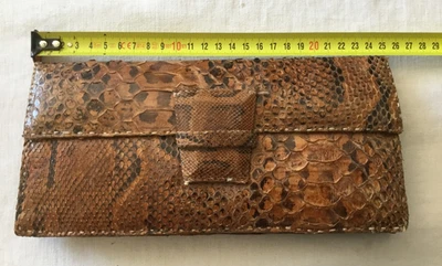 Sac à main  style pochette cuir marron à écailles reptile lézard ?  vintage tbe - Photo 1/4