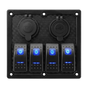 4 Gang LED Rocker Switch Panel 12V for Car Boat Marine USB Charger ON OFF Toggle - Picture 1 of 14