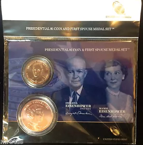 2015 DWIGHT & MAMIE EISENHOWER IKE Presidential $1 Coin First Spouse Medal Set - Picture 1 of 2