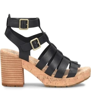 Kork-Ease Women's Camille Ankle Strap Black Leather Platform Sandal Heel Size 11 - Picture 1 of 8