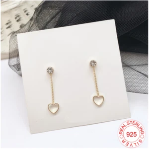 J.RODEM 925 Sterling Silver Gold Colour Pretty Heart Cubic Drop Earrings - Picture 1 of 7
