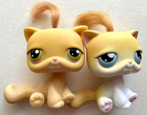 Littlest Pet Shop Cat #42 and #78 White Yellow Long Hair Blue Green Eyes LPS 2pc - Picture 1 of 6