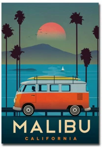 Malibu California Reise Vintage Kühlschrankmagnete Größe 2,5 Zoll x 3,5 Zoll - Bild 1 von 1