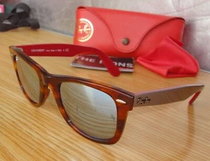 Ray-Ban Wayfarer RB2140 1178/30 50mm Havana striped/Gray/Red mirror lens-READ C. - Picture 1 of 24