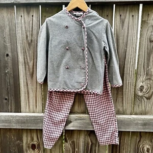 VTG Jan Briggs Girls Cotton 2pc Button Up Long Sleeve Top With Plaid Pants Sz 6 - Picture 1 of 6