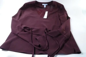 Bloomingdale's Dylan Grey Tie-Detail Flare-Cuff Top Burgundy XS NWT 128.00 - Picture 1 of 4
