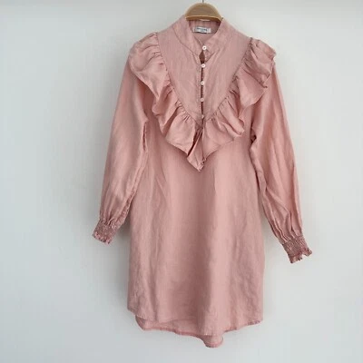 Vestido Lanhtropy Para Mujer XS Lino Túnica Volantes Victoriano Boho Chic Romántico Volantes Foto 1 de 4