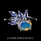 Oval Fire Opal 8x6mm Tanzanite Gemstone 925 Sterling Silver Jewelry Ring Size 7