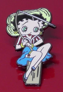 Betty Boop Character Small Enamel Pin Badge Fishing Rod Theme - Picture 1 of 6