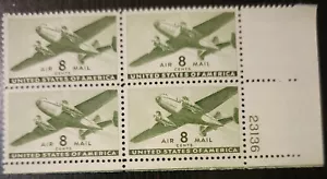 Scott #C26 Twin Motored Transport Plane Plate Block Of 4 Stamps - MNH - Picture 1 of 3