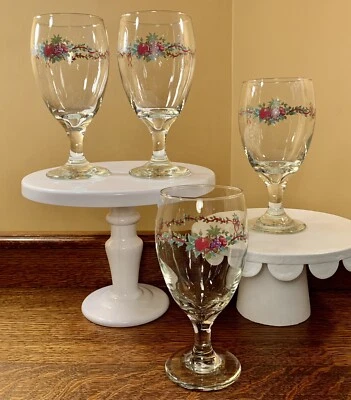 Lote de 4 copas de agua vintage de los años 90 Pfaltzgraff HOLLY JOLLY 14 oz: cesta de frutas Foto 1 de 4