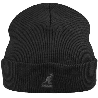 KANGOL® ORIGINAL ACRÍLIC PULL-ON BEANIE GORRO CON DOBLE VUELTA NEGRO NUEVO - Imagen 1 de 2