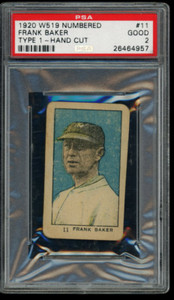 1920 W519 Numbered #11 Frank Home Run Baker PSA 2 HOF POP 1 ONLY 1 HIGHER